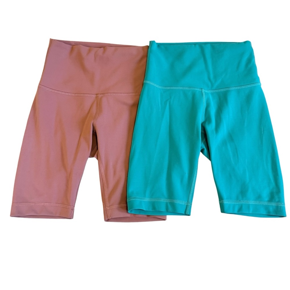 Lululemon Size 2 Teal And Mauve Bike Shorts 8 Inch Inseam Inner Drawstring